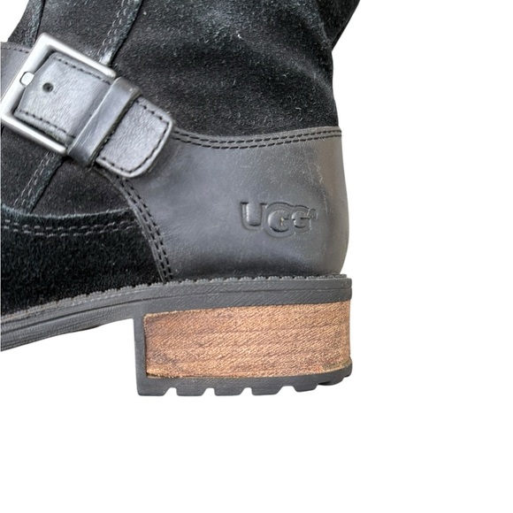 UGG Womens Black Suede Leather EVERGLAYDE Biker Buckle Zip Boots Sz 8 - Picture 9 of 15